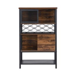 Industrial Bar Cabinet with Wine Rack for Liquor and Glasses; Wood and Metal Cabinet for Home Kitchen Storage Cabinet