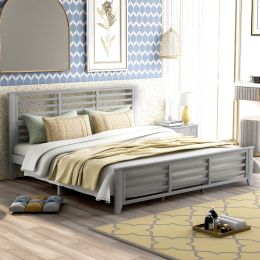 Platform bed with horizontal strip hollow shape; King size; gray (New)