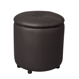 Round Storage Ottoman Faux Leather Upholstered Footrest Stool for Living Room Bedroom