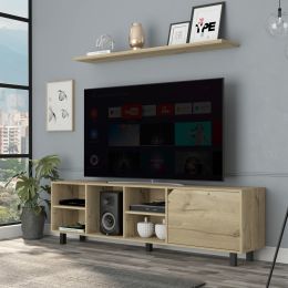 Valdivia Tv Stand for TVÂ´s up 70"; Four Open Shelves; Five Legs -Light Oak