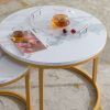 Modern Nesting coffee table; golden  metal frame with marble color top-23.6"