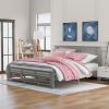 Platform bed with horizontal strip hollow shape; King size; gray (New)