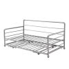 Twin Size Daybed with Adjustable Trundle; Pop Up Trundle; Silver