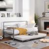 Twin Size Daybed with Adjustable Trundle; Pop Up Trundle; Silver