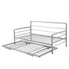 Twin Size Daybed with Adjustable Trundle; Pop Up Trundle; Silver