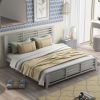 Platform bed with horizontal strip hollow shape; King size; gray (New)