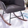 Simple Nordic Style Backrest Pull Point Sofa Rocking Chair Linen Soft Bag Solid Wood Legs Indoor Lounge Chair Gray