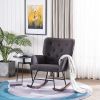 Simple Nordic Style Backrest Pull Point Sofa Rocking Chair Linen Soft Bag Solid Wood Legs Indoor Lounge Chair Gray