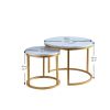 Modern Nesting coffee table; golden  metal frame with marble color top-23.6"