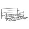 Twin Size Daybed with Adjustable Trundle; Pop Up Trundle; Silver