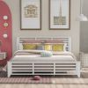 Platform bed with horizontal strip hollow shape; King size; white (New)