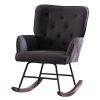 Simple Nordic Style Backrest Pull Point Sofa Rocking Chair Linen Soft Bag Solid Wood Legs Indoor Lounge Chair Gray