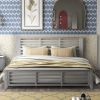 Platform bed with horizontal strip hollow shape; King size; gray (New)