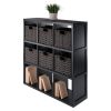 Timothy 7-Pc 3x3 Storage Shelf with 6 Foldable Woven Baskets, Black and Chocolate