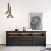 160 cm TV Unit Stand Cabinet Sideboard High Gloss Front LED Light All Black